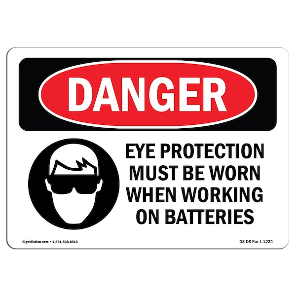 OSHA Sign, Eye Protection Must Worn, 5in X 3.5in Decal, 10PK, 5" W, 3.5" H, Landscape, PK10